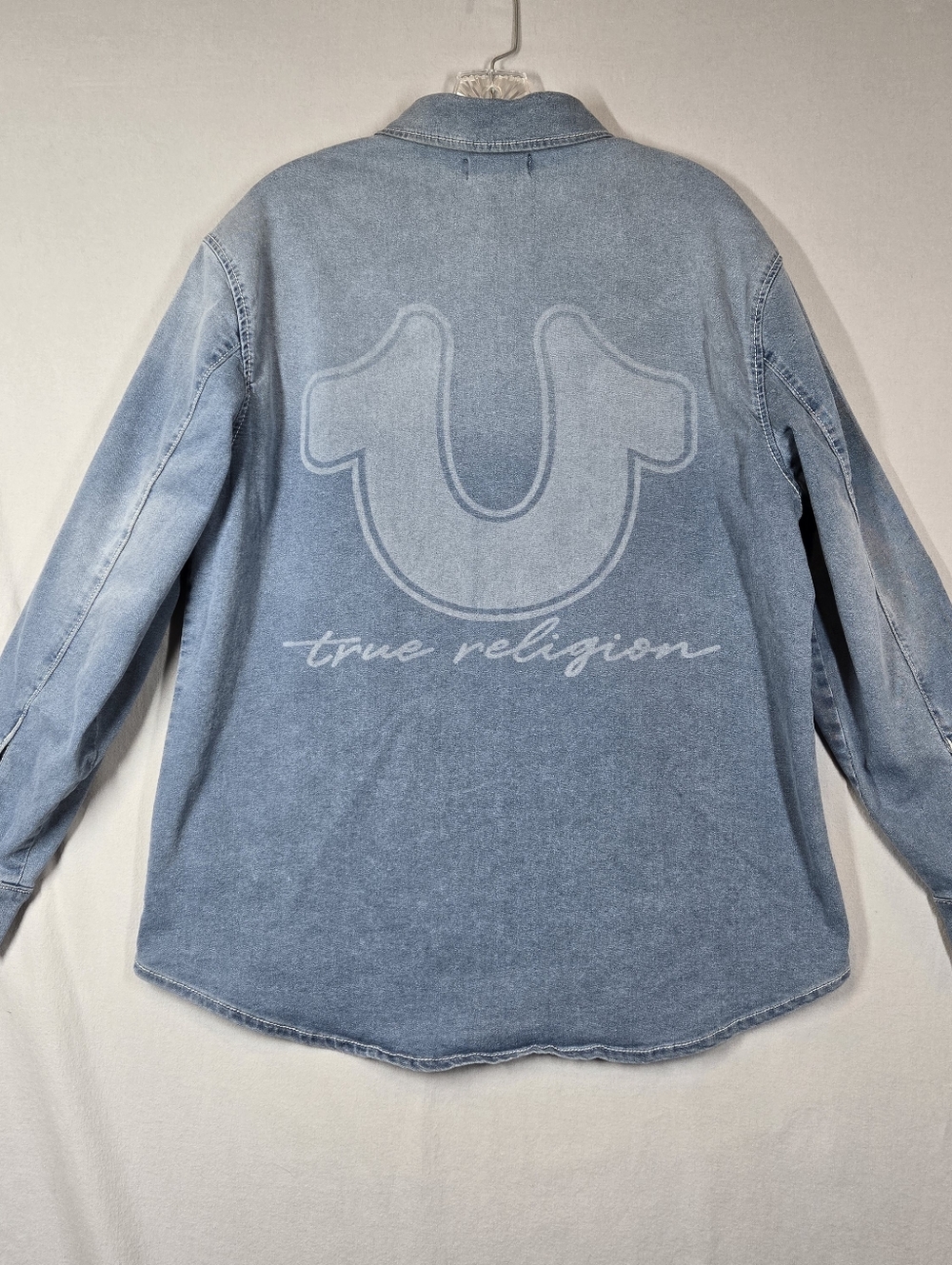 True Religion Oversized Western Denim Horseshoe Shirt Women's Medium Chambray
